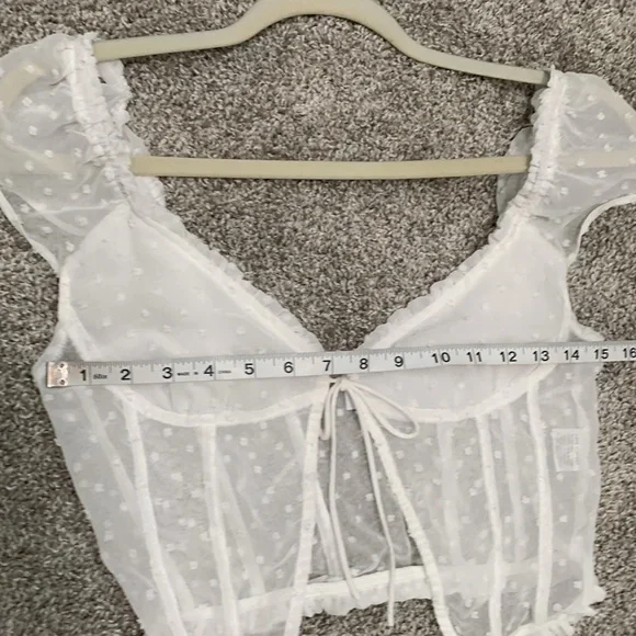 Princess Polly Vaccaro White Swiss Dot Tie Front Cropped Top - Picture 11 of 12